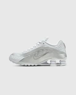Nike Shox R4 White/White-Metallic Silver-Max Orange- Sneakers