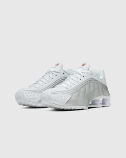 Nike Shox R4 White/White-Metallic Silver-Max Orange- Sneakers