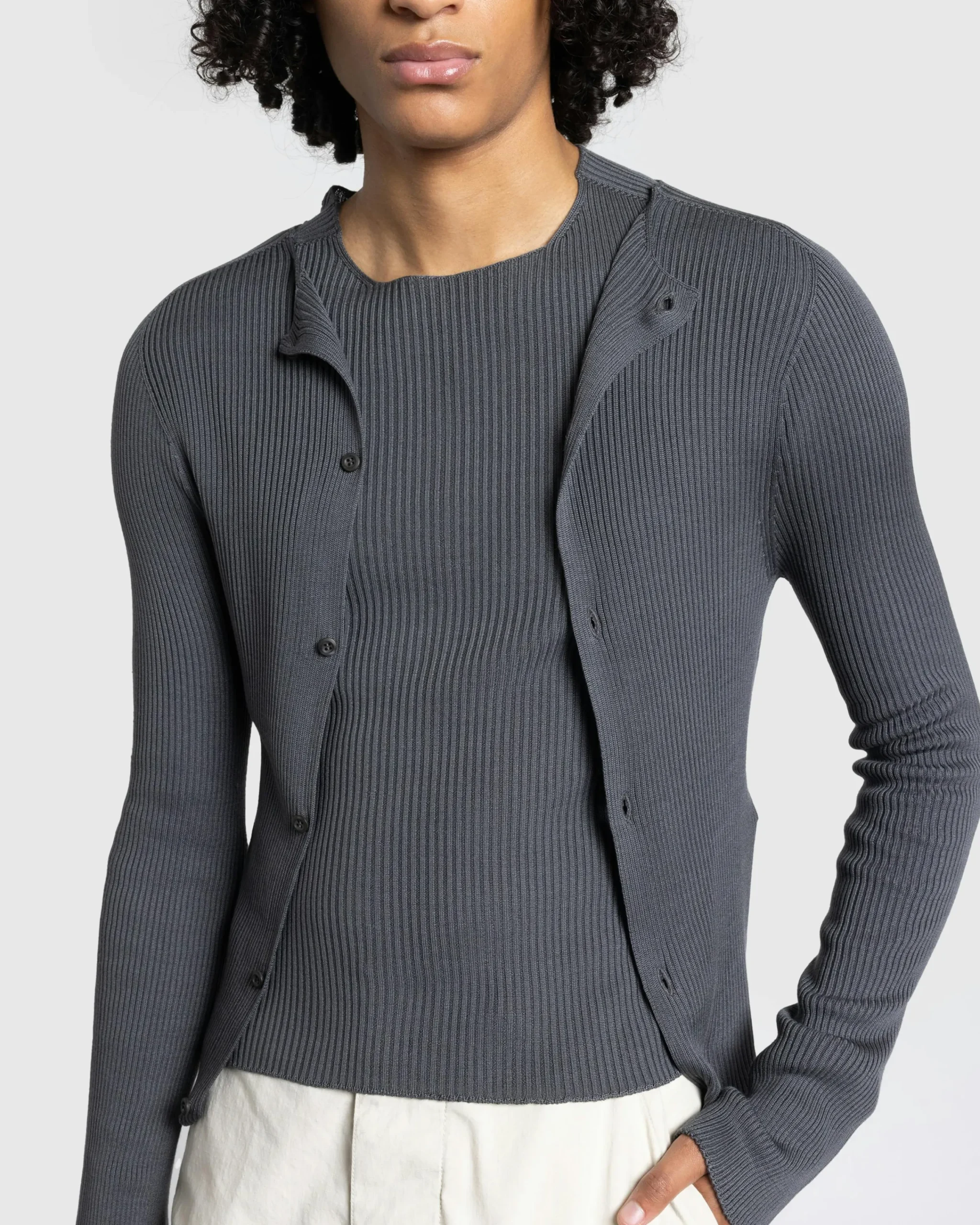 Rier Silk Knit Cardigan Castlerock- Knitwear