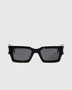Saint Laurent SL 572 Square Frame Sunglasses Havana/Crystal/Grey- Sunglasses