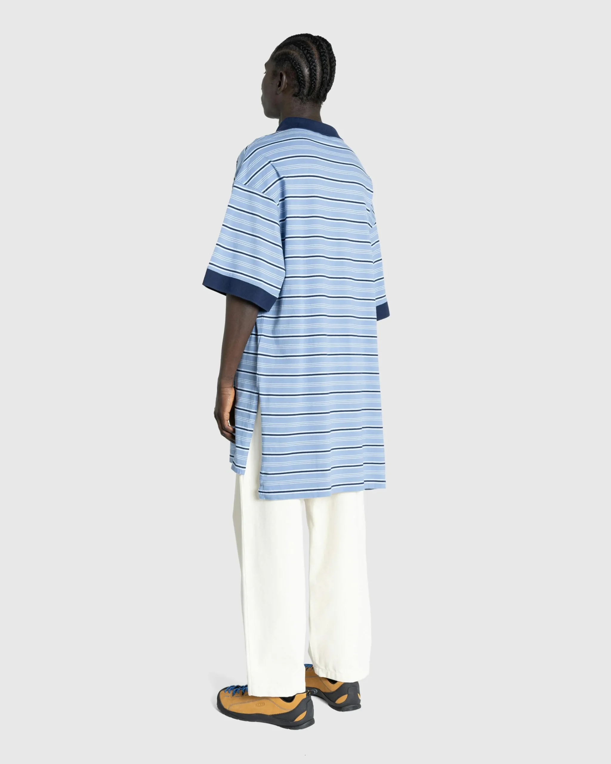 Martine Rose Stretched Polo Blue Stripe- Tops