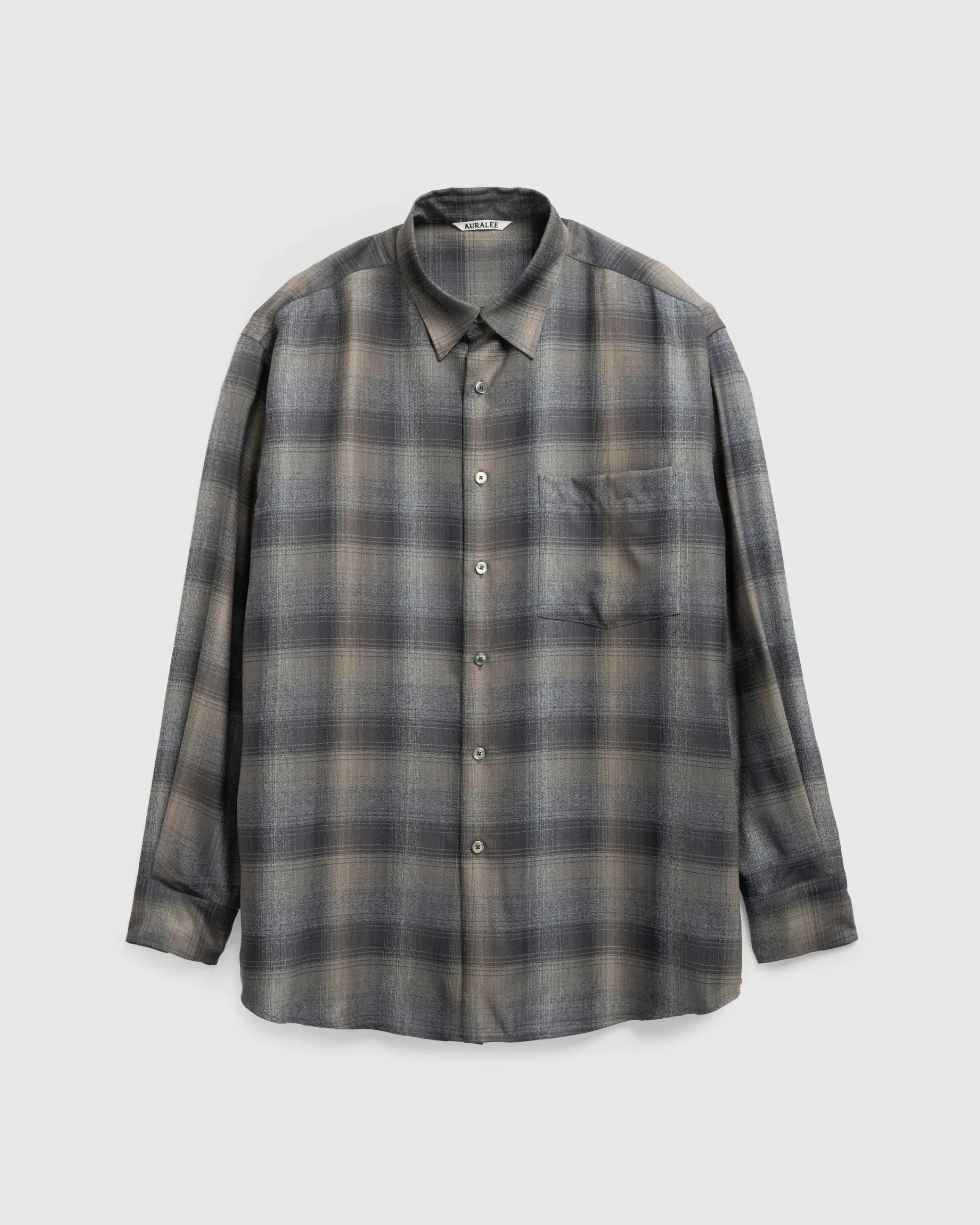 Auralee Super Light Wool Check Shirt Charcoal Grey- Shirts