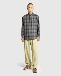 Auralee Super Light Wool Check Shirt Charcoal Grey- Shirts