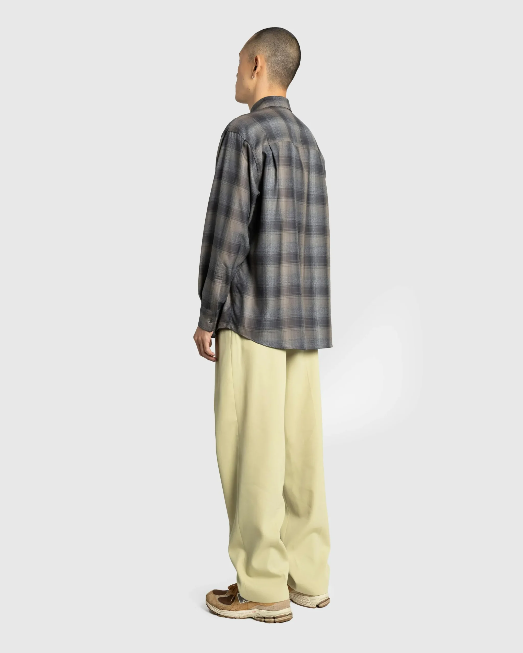 Auralee Super Light Wool Check Shirt Charcoal Grey- Shirts