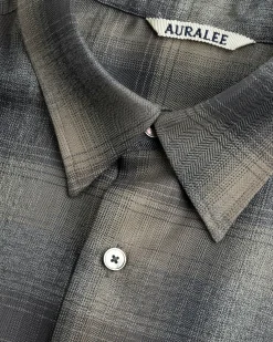Auralee Super Light Wool Check Shirt Charcoal Grey- Shirts