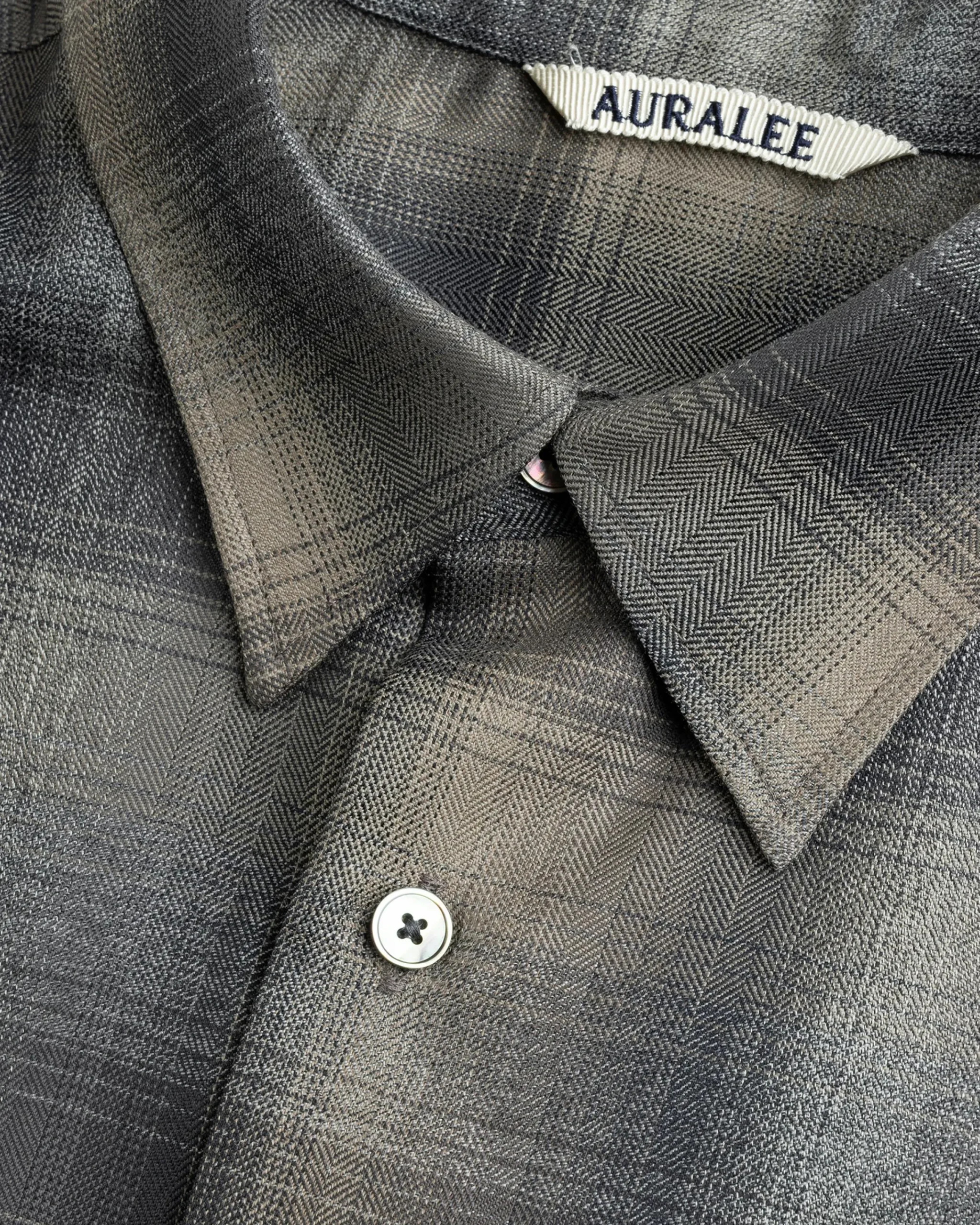 Auralee Super Light Wool Check Shirt Charcoal Grey- Shirts