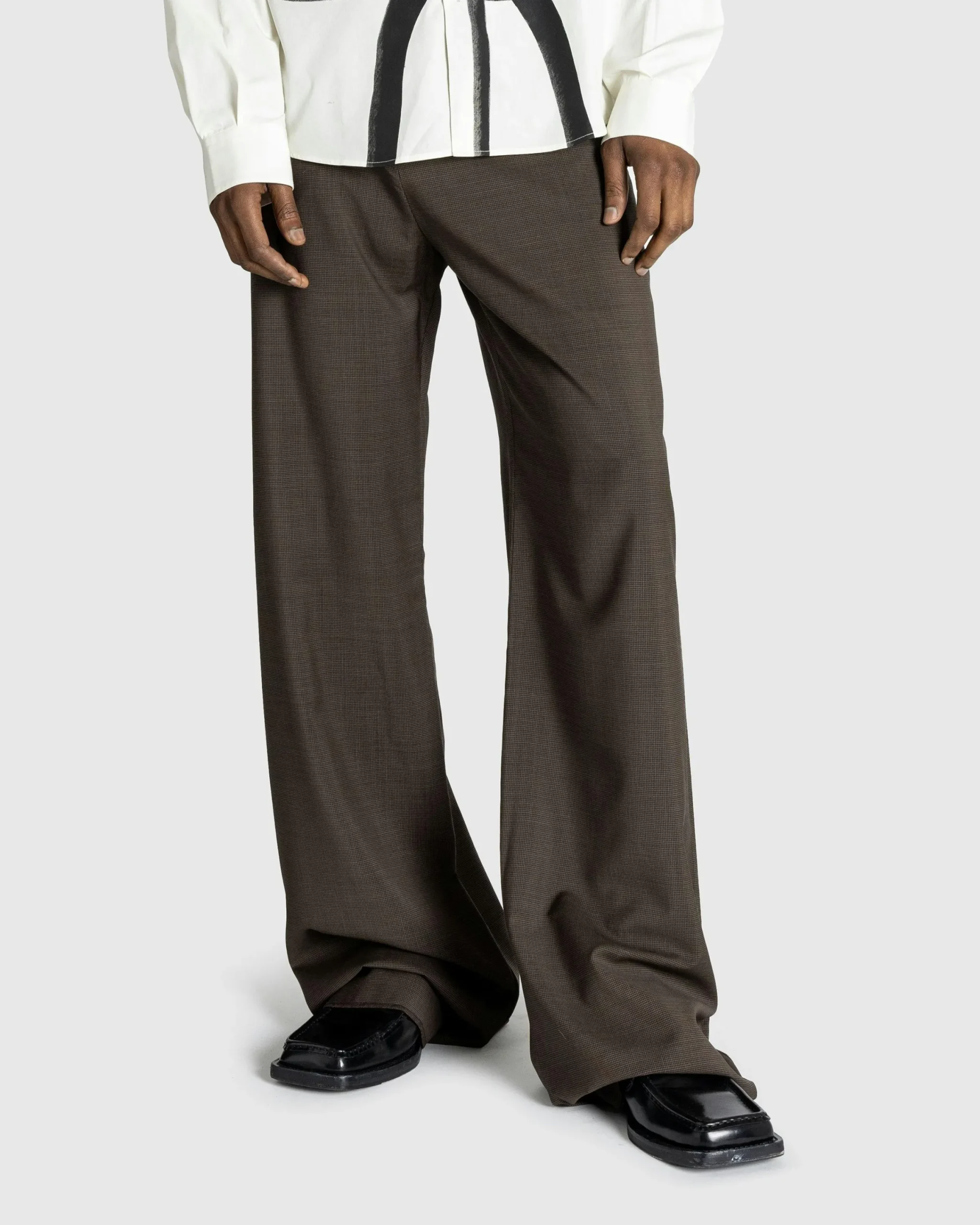 Martine Rose Tailored Extended Wide Leg Trouser Brown Houndstooth- Pants