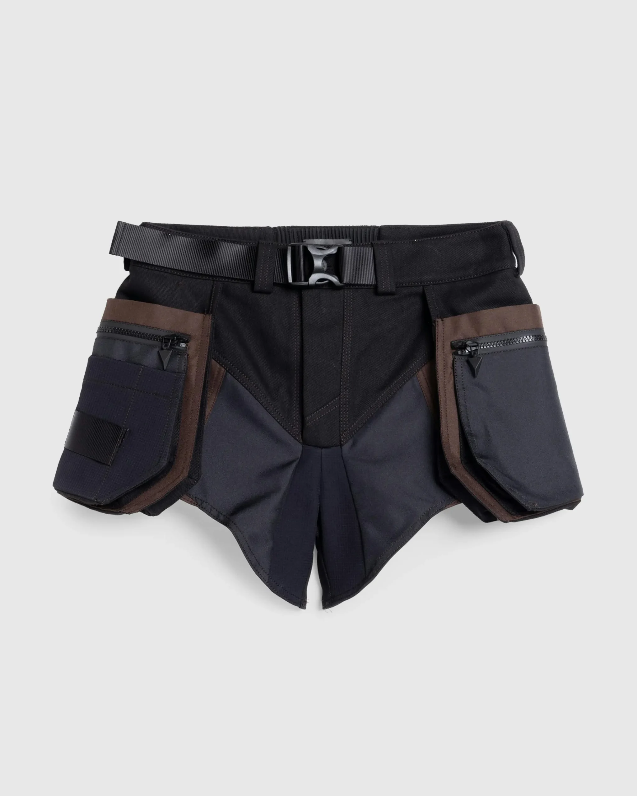 Mugler Technical Fabric Cargo Shorts Black/Dark Chocolate- Shorts