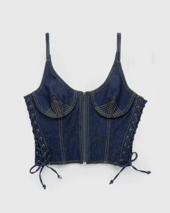 Jean Paul Gaultier Topstitch Corset Indigo- Tops