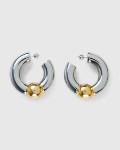 Jean Paul Gaultier Tube Earrings Silver/Gold- Jewelry
