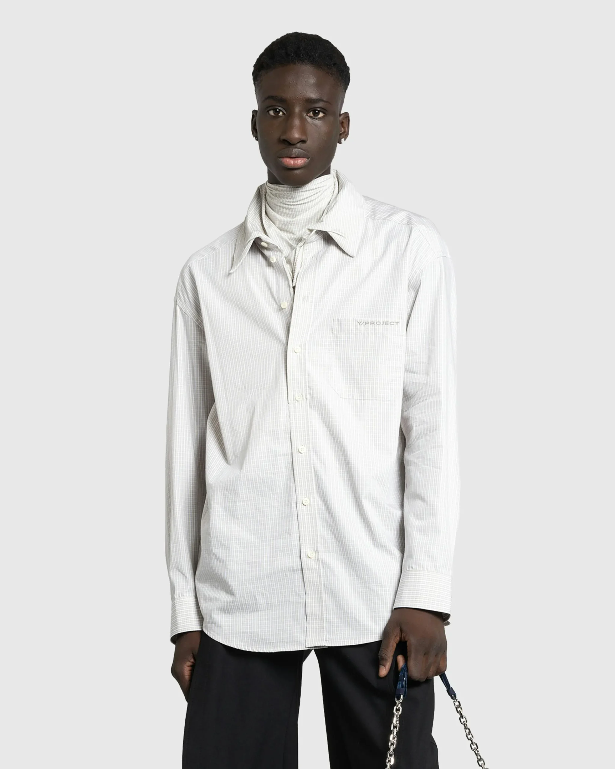 Y/Project Turtleneck Shirt Beige Check- Knitwear