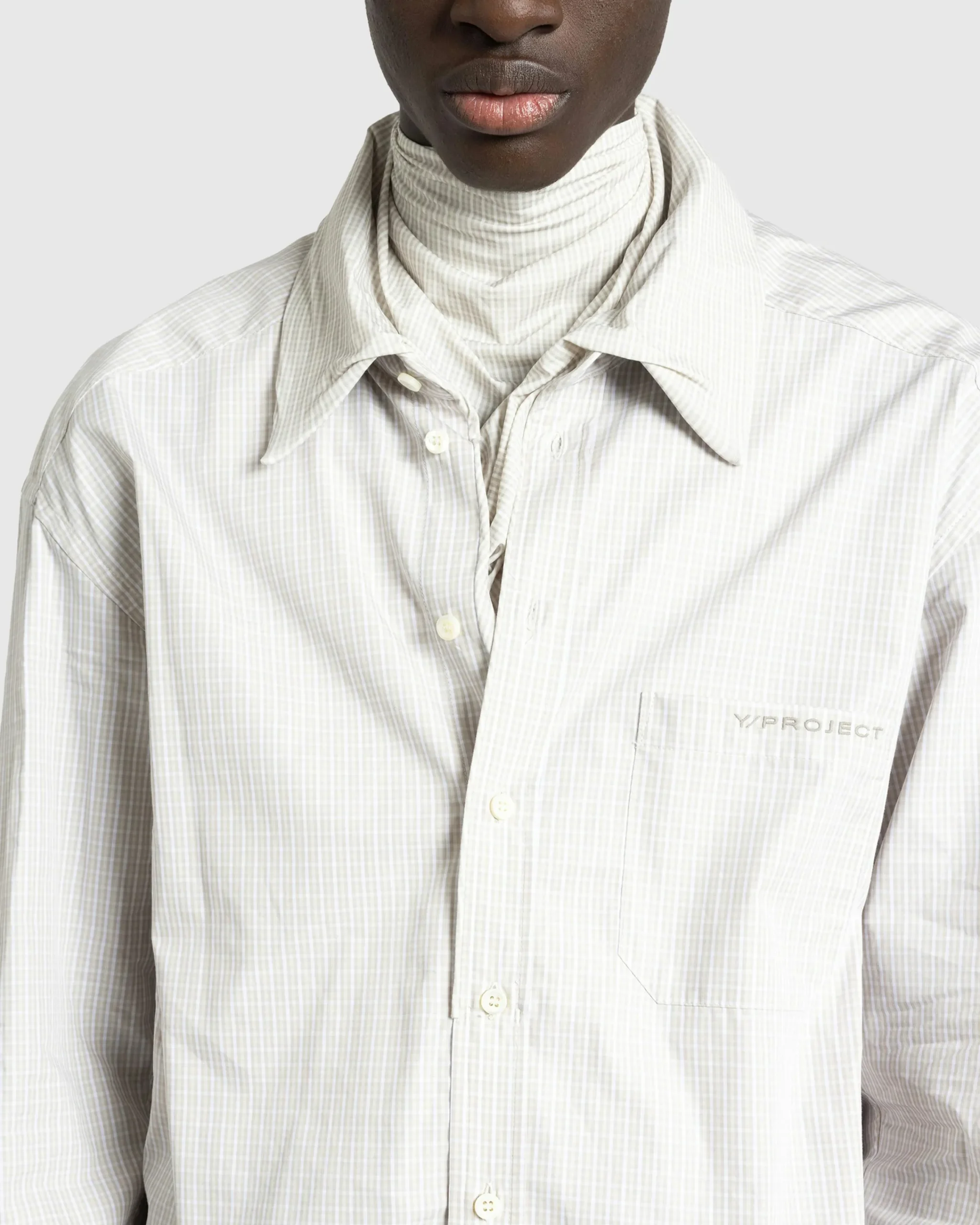 Y/Project Turtleneck Shirt Beige Check- Knitwear