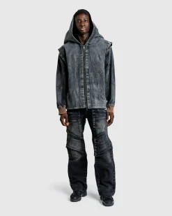Y/Project Velcro Denim Jacket Black Vertical Whiskers- Outerwear