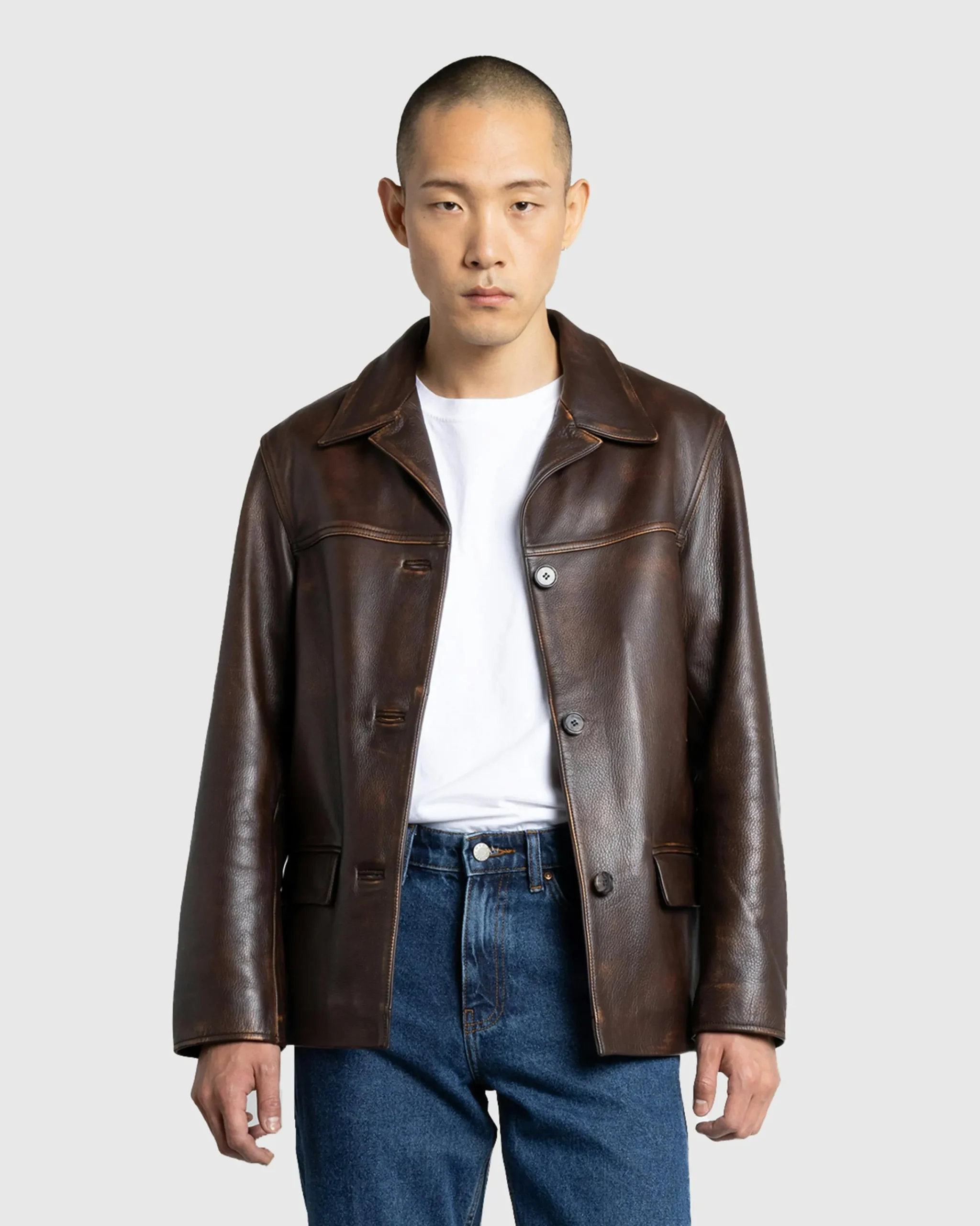 Guess USA Vintage Leather Jacket Chocolate Mousse- Outerwear
