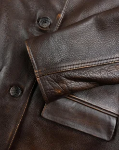 Guess USA Vintage Leather Jacket Chocolate Mousse- Outerwear