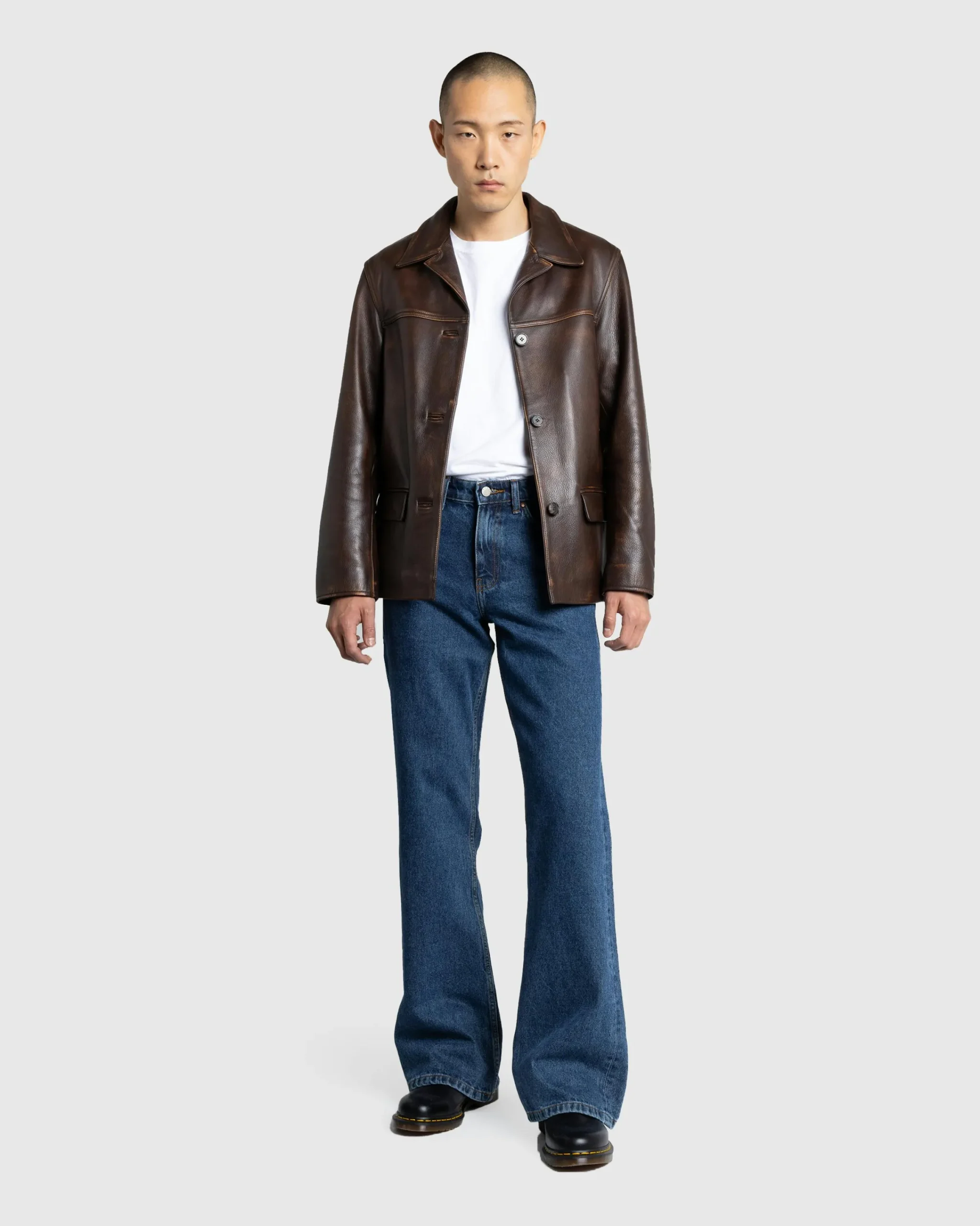 Guess USA Vintage Leather Jacket Chocolate Mousse- Outerwear