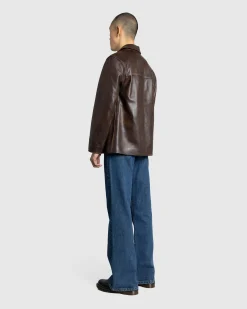 Guess USA Vintage Leather Jacket Chocolate Mousse- Outerwear
