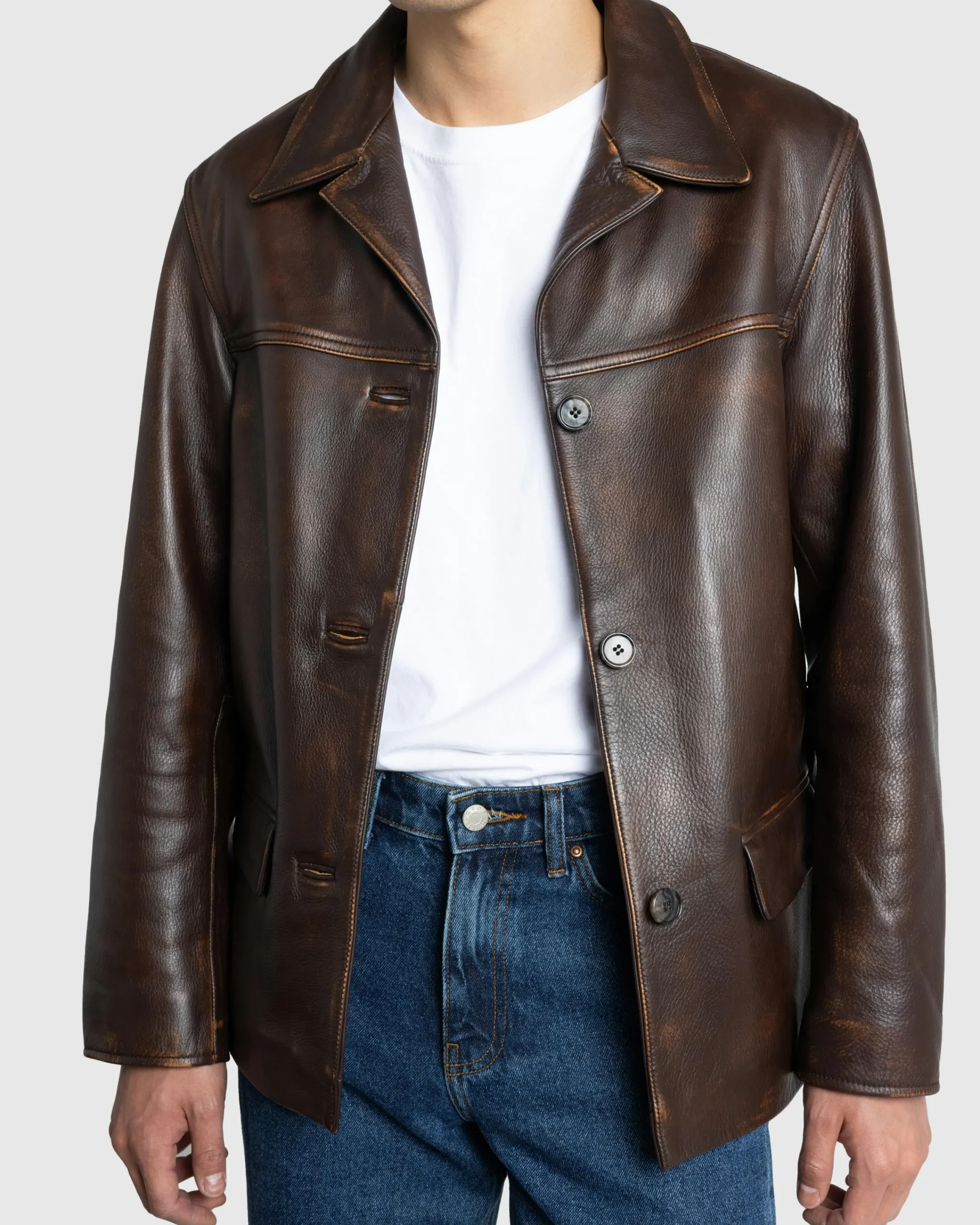 Guess USA Vintage Leather Jacket Chocolate Mousse- Outerwear