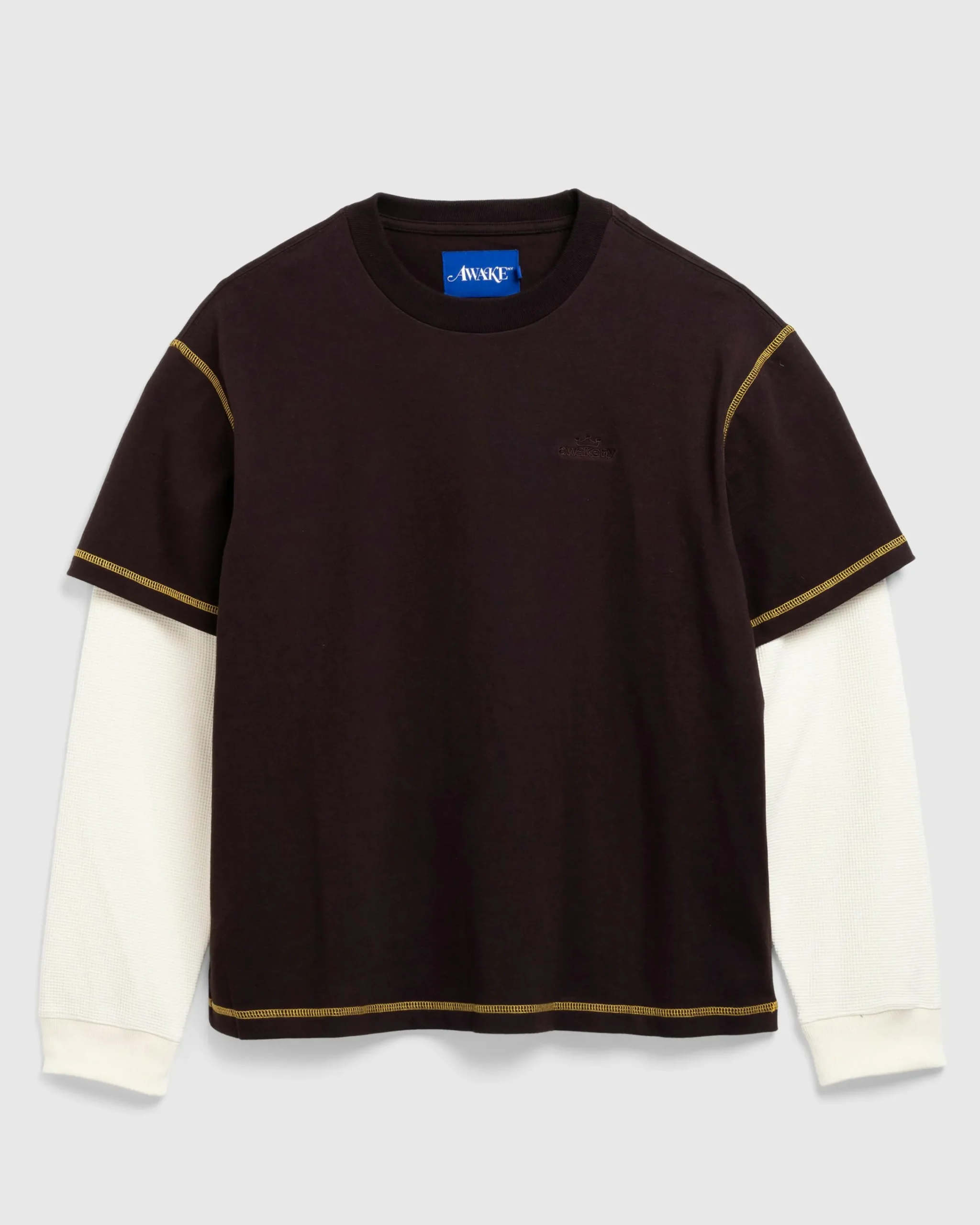 Awake NY Waffle Long-Sleeve Washed Brown- Tops