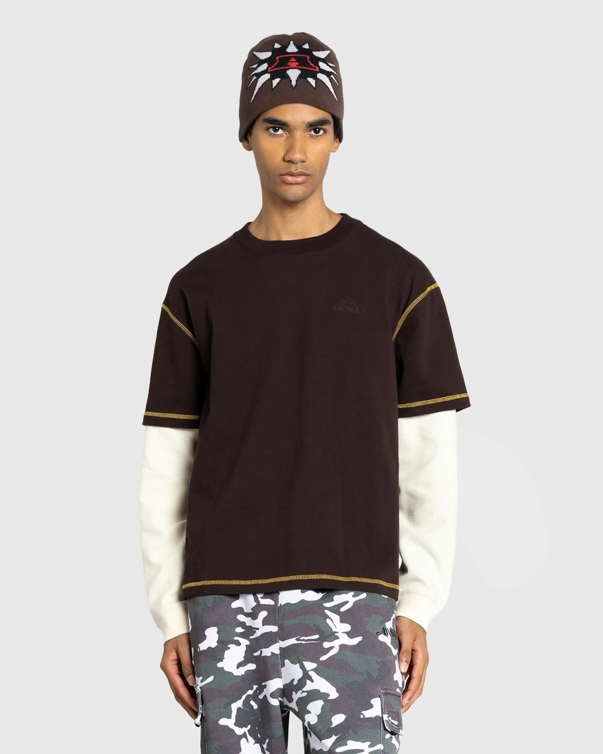 Awake NY Waffle Long-Sleeve Washed Brown- Tops