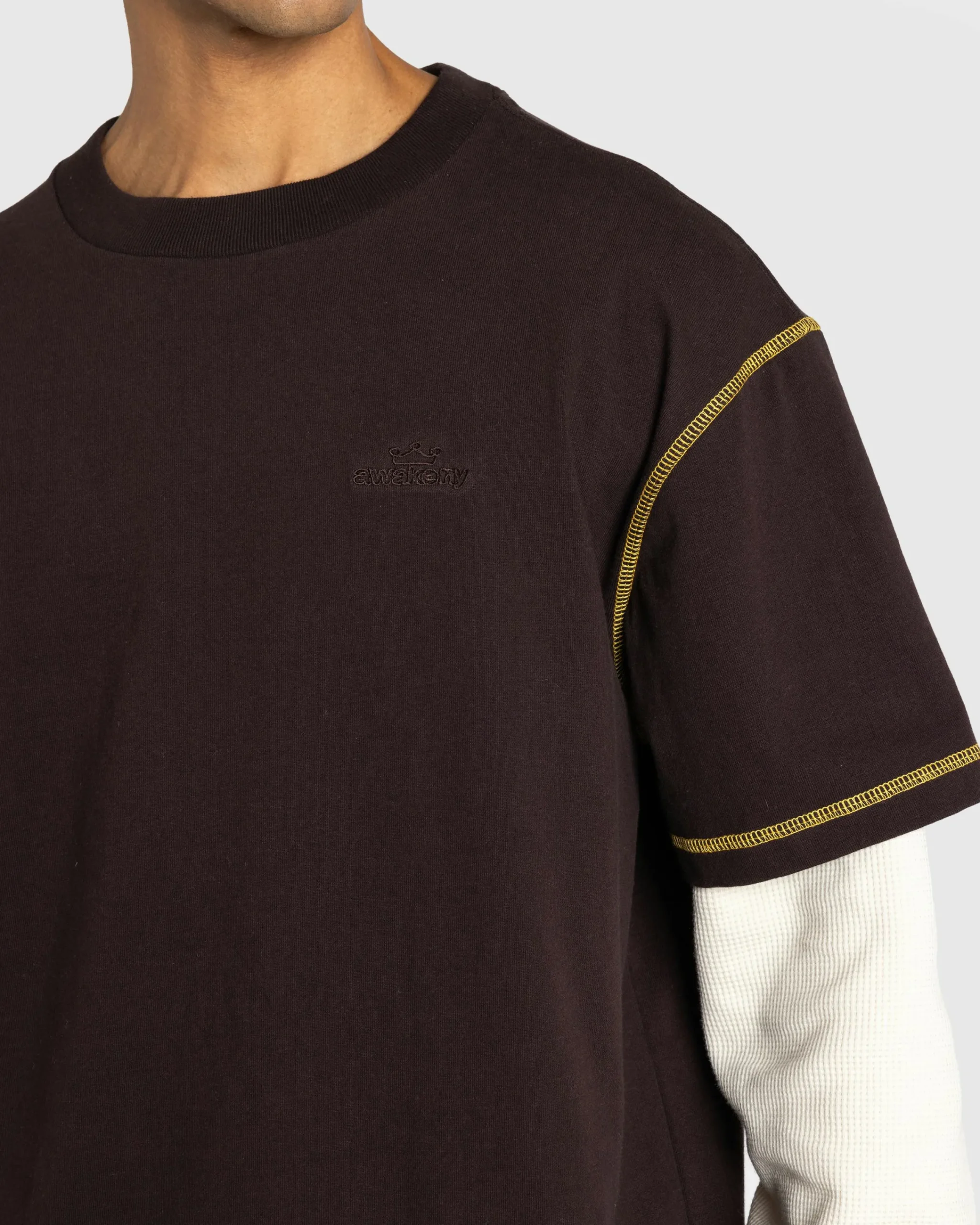 Awake NY Waffle Long-Sleeve Washed Brown- Tops