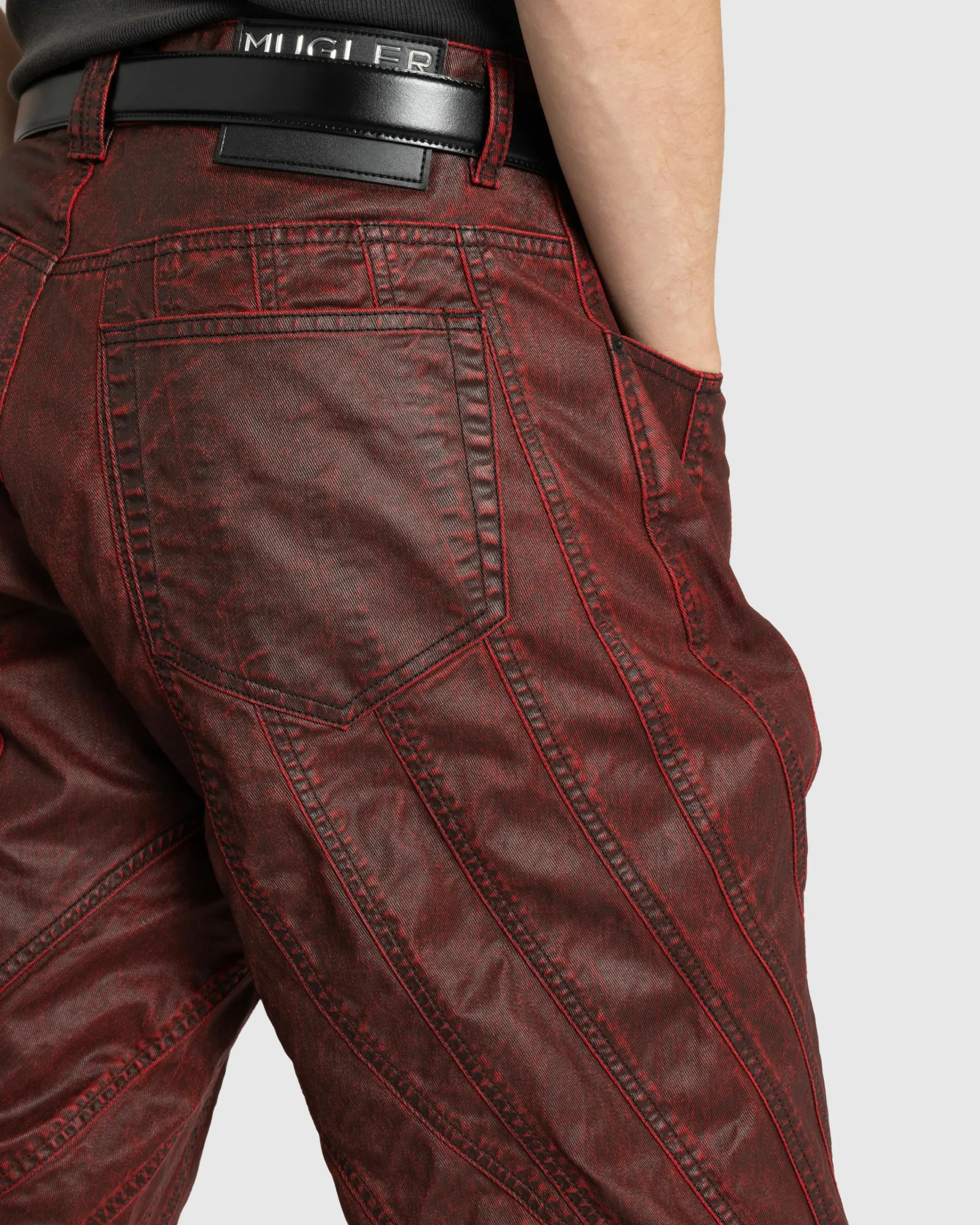 Mugler Waxed Spiral Baggy Jeans- Pants