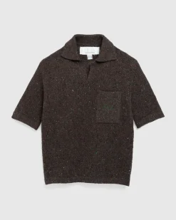 ERL Wool Polo Sweater Knit Dark Brown- Tops