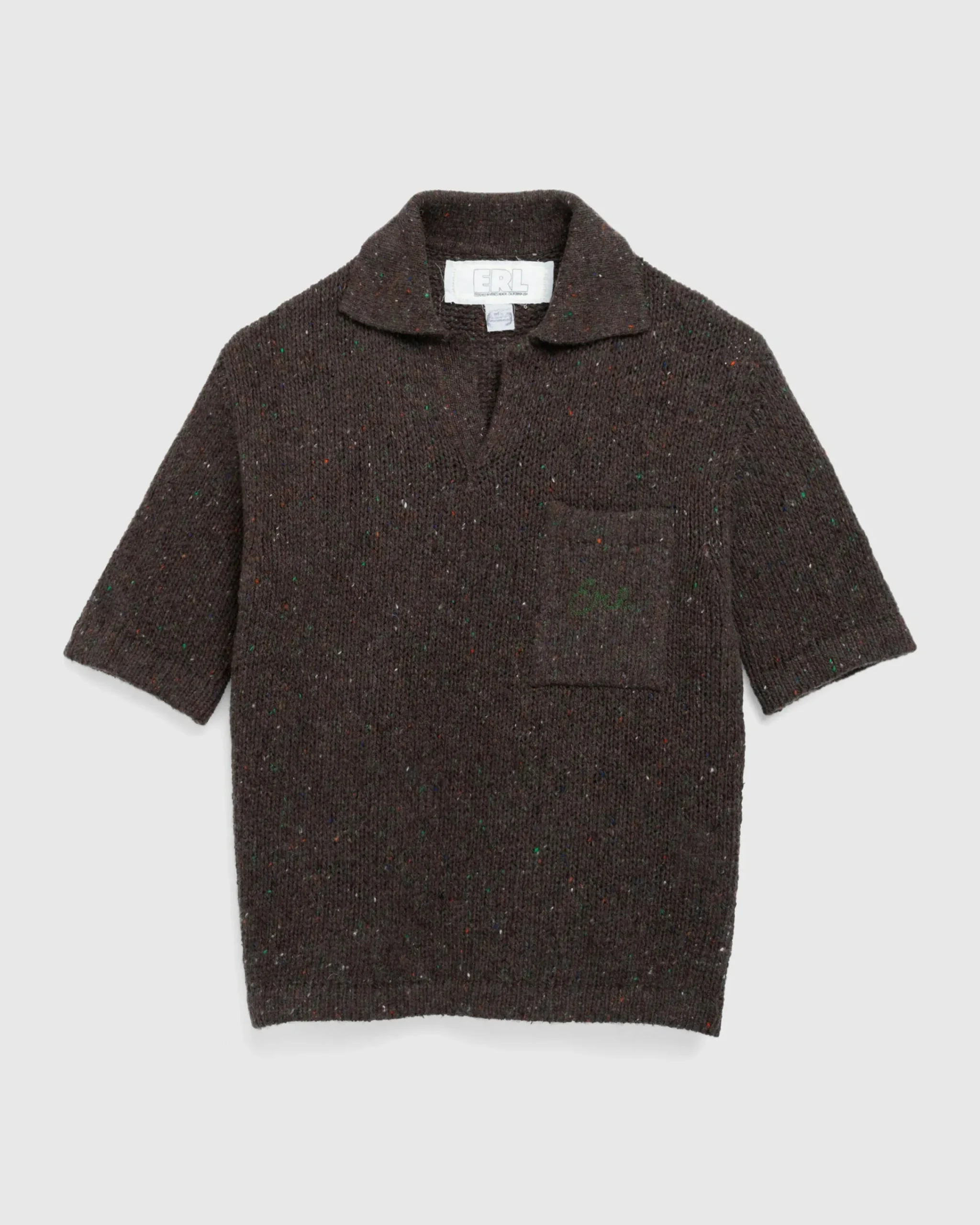 ERL Wool Polo Sweater Knit Dark Brown- Tops