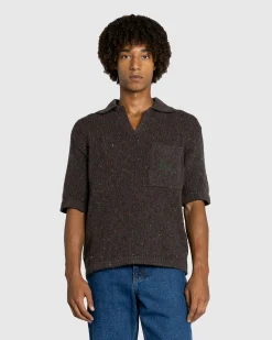 ERL Wool Polo Sweater Knit Dark Brown- Tops