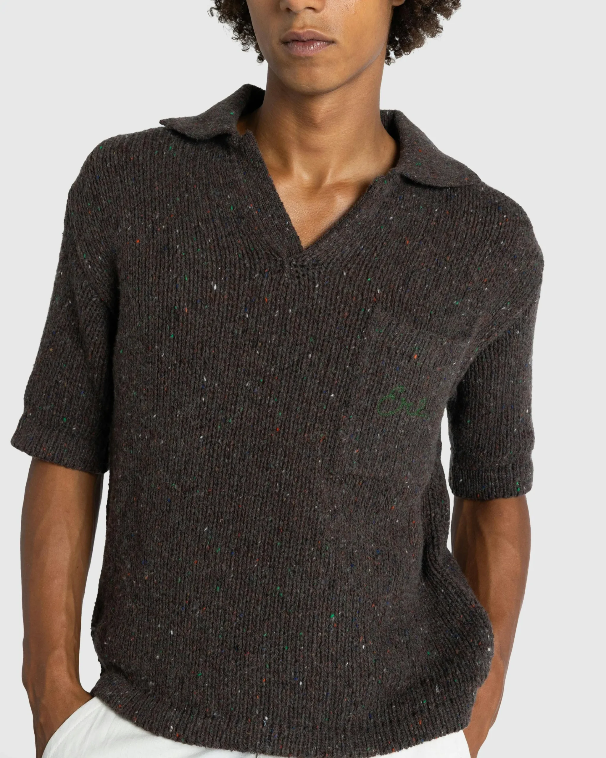 ERL Wool Polo Sweater Knit Dark Brown- Tops