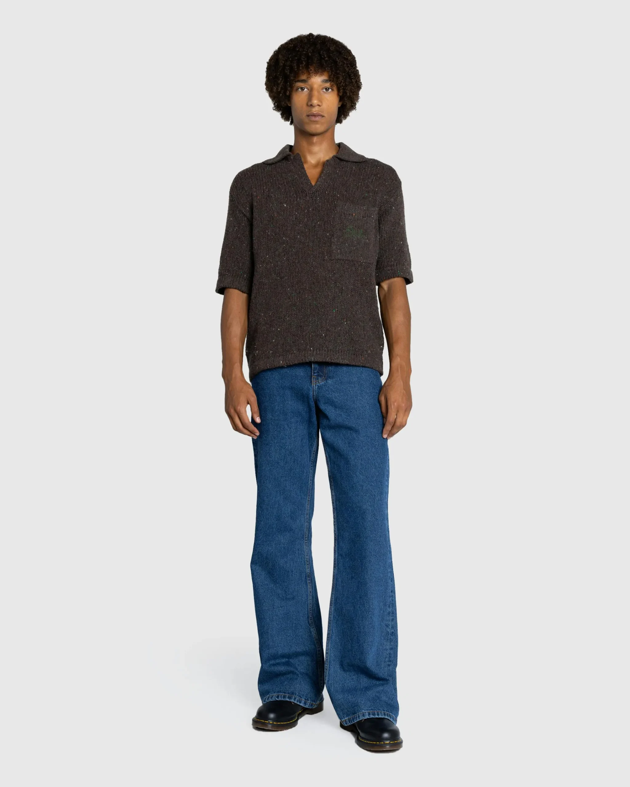 ERL Wool Polo Sweater Knit Dark Brown- Tops