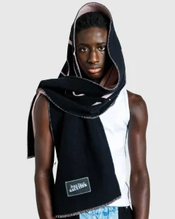 Jean Paul Gaultier Wool Scarf With Gaultier Signature Black/Pale Pink- Scarves
