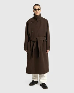 Lemaire Wrap Coat With Contrast Stitch Brown Chine- Outerwear