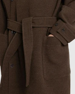 Lemaire Wrap Coat With Contrast Stitch Brown Chine- Outerwear