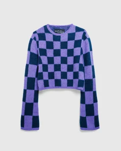 Stockholm Surfboard Club Yoko Top Purple Check- Knitwear