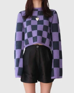 Stockholm Surfboard Club Yoko Top Purple Check- Knitwear