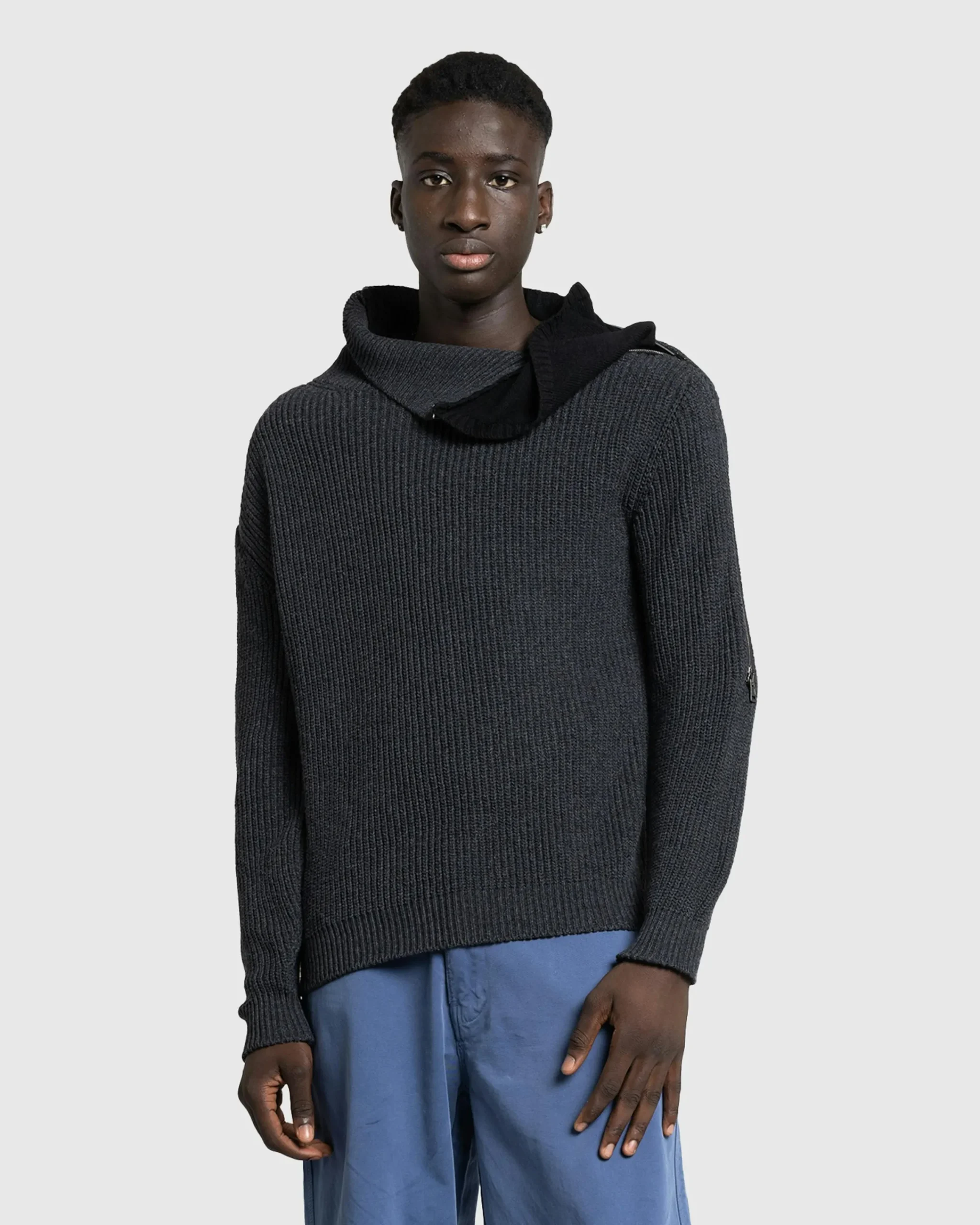 Y/Project Zip Insert High Neck Pullover Dark Grey- Knitwear