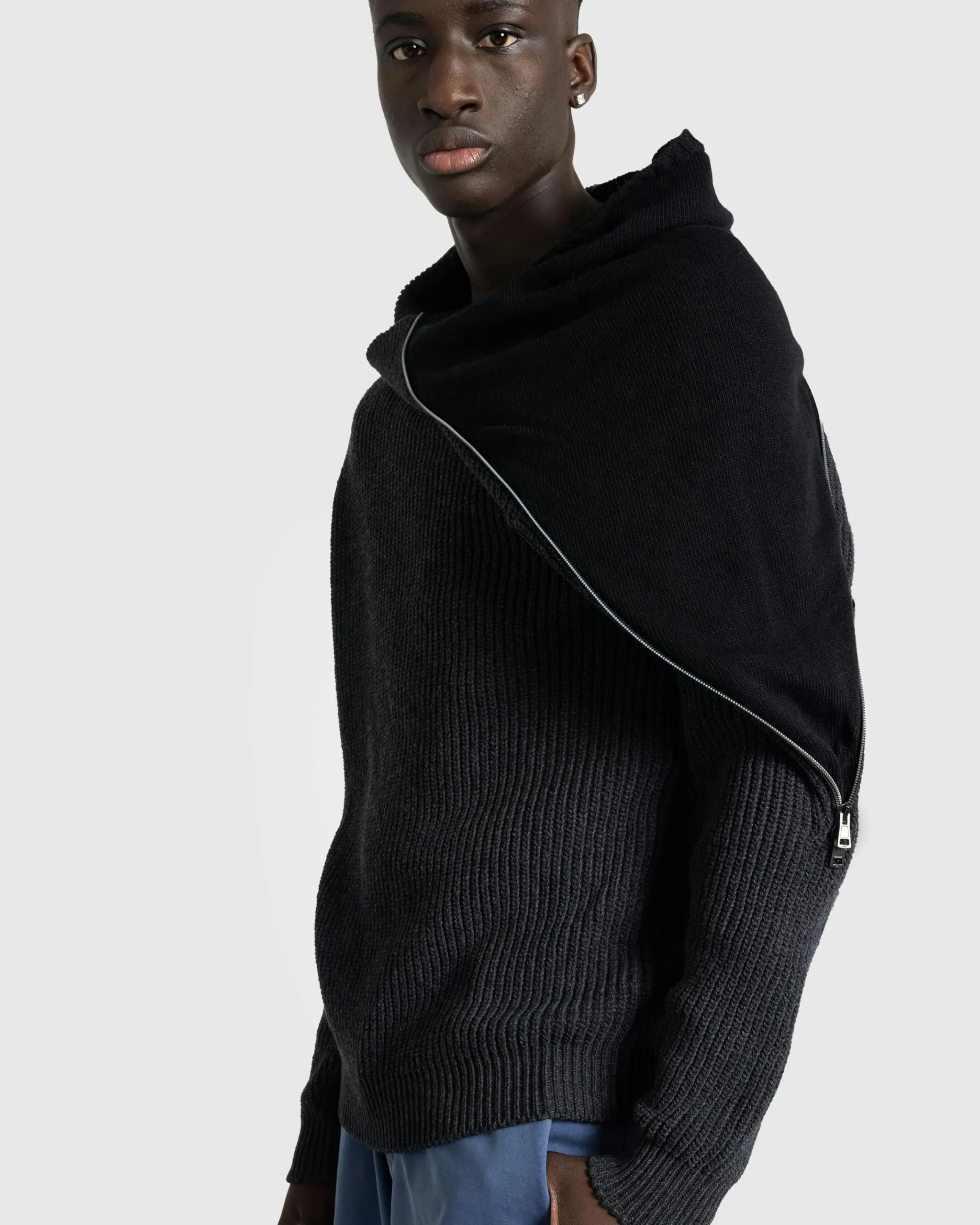 Y/Project Zip Insert High Neck Pullover Dark Grey- Knitwear