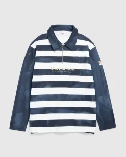 Martine Rose Zip Up Polo Navy/White Stripe- Tops